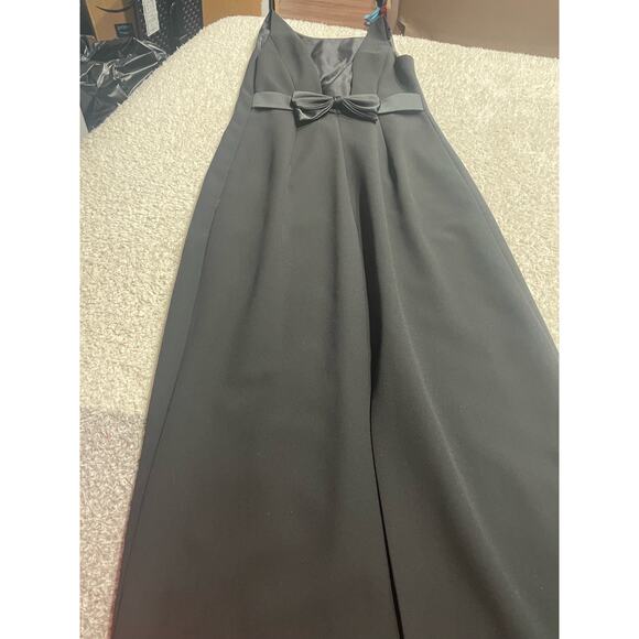 Vtg Laundry Shelli Segal Maxi Dress 4 Bow Open Back High Slit Satin Gown Black - Picture 6 of 13